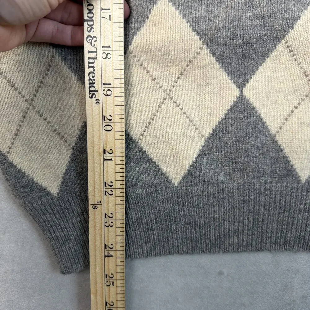 SHIPS English Argyle Pullover Lambswool‎ Sweater Turtleneck Mens L Gray Cream